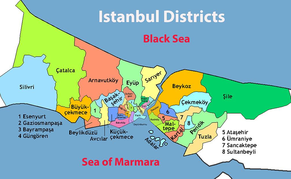 Карта стамбула с названиями районов на русском